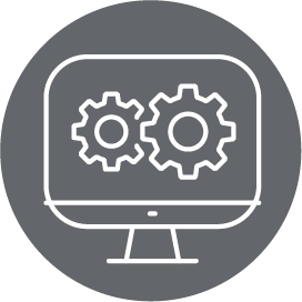 icon of a computer screen with cogs on the screen